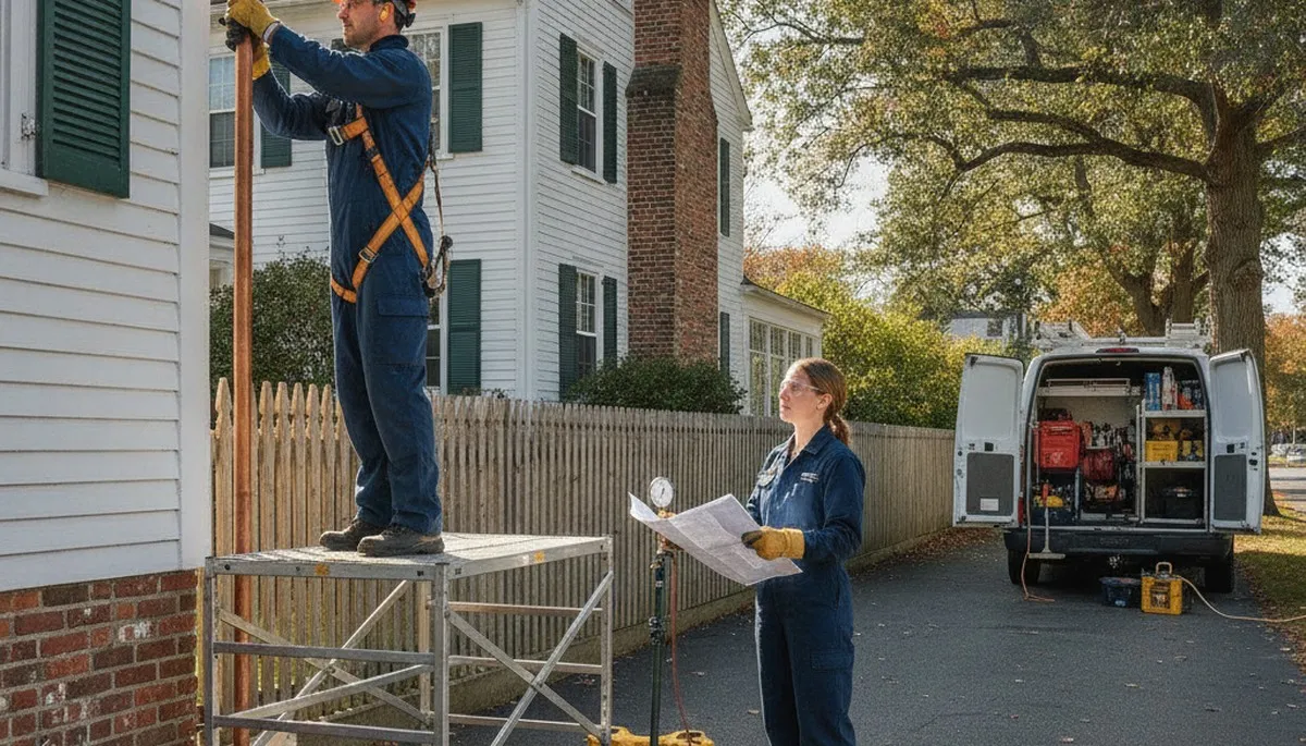 Plumber repairing a pipe in Mansfield, MA for a local plumbing repair service