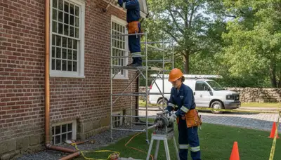 Mansfield, MA plumbing repair technician fixing a leaking pipe for a local home service call