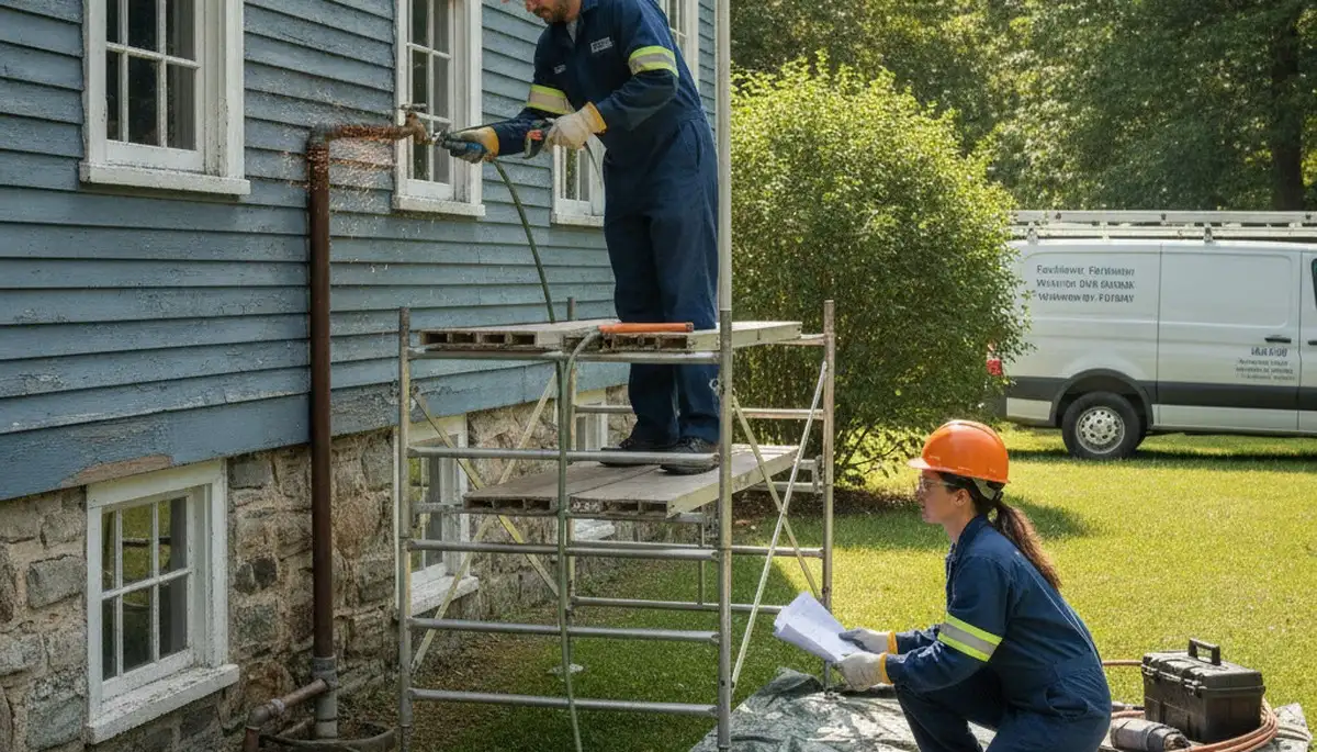 Plumber repairing a pipe in Mansfield, MA for residential plumbing service