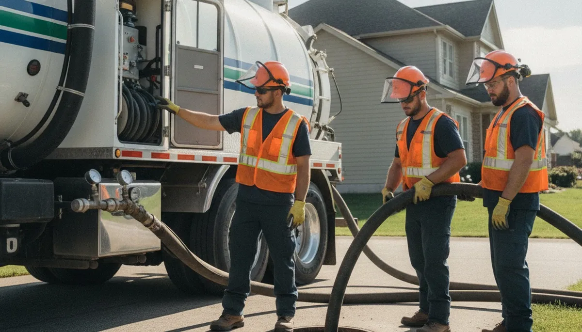 Septic pumping service truck in Mansfield, MA for home plumbing maintenance