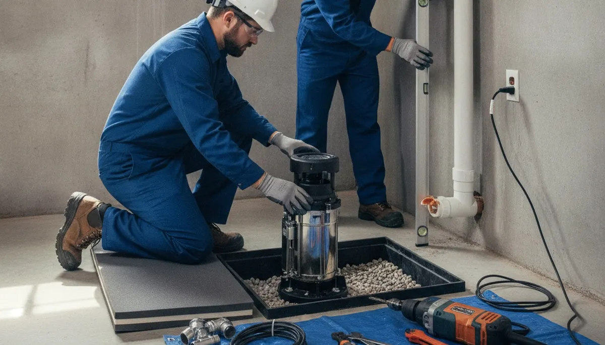 Sump pump installation by Mansfield, MA plumbers for home flood protection